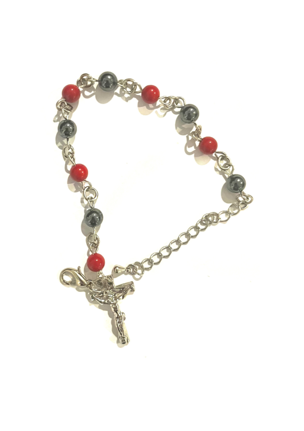 Hematite and Coral Rosary Bracelet (135830)